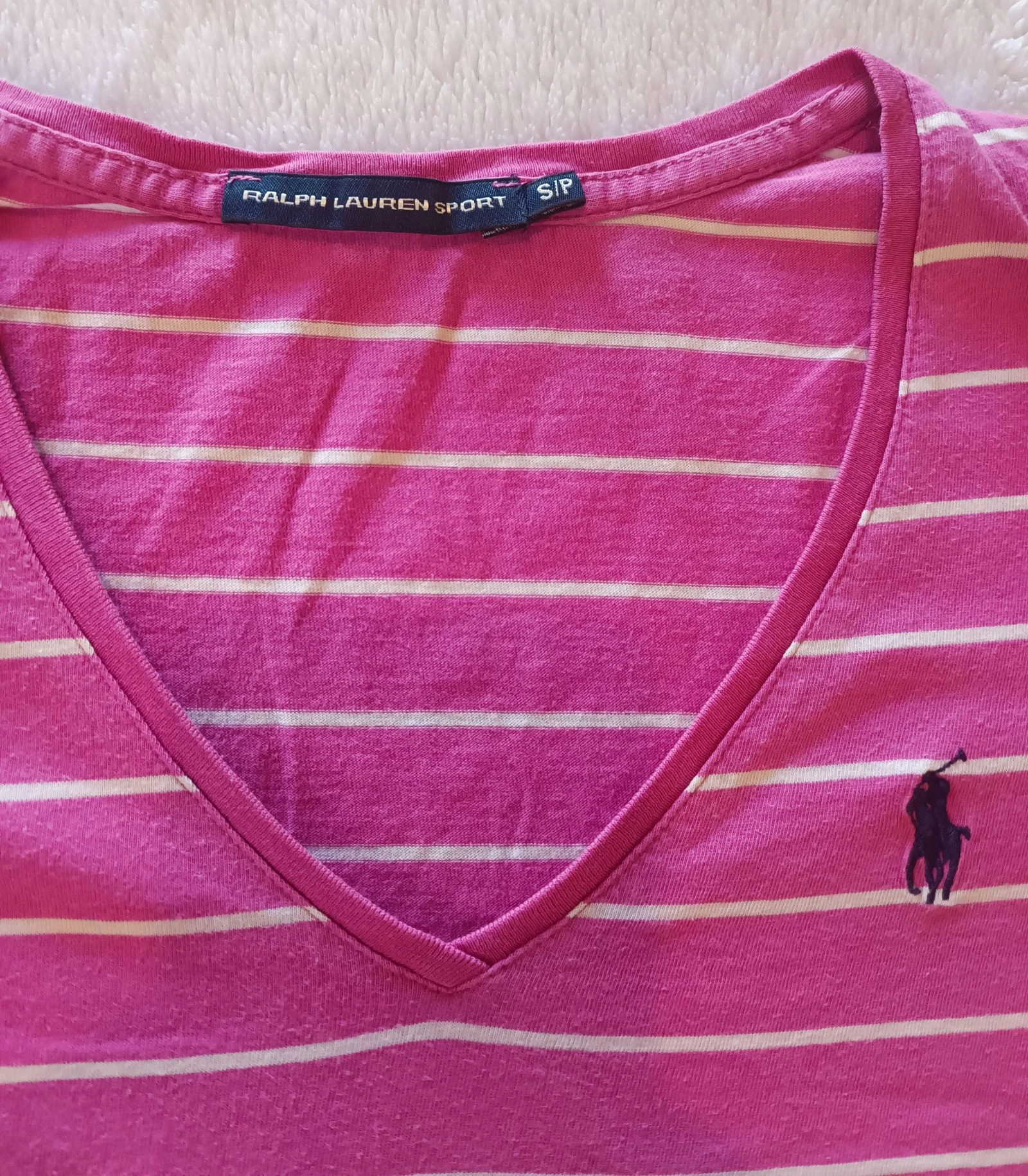Women's Ralph Lauren high-top T-shirt size S in very good condition, fuchsia and white striped sailor color – photo 3
